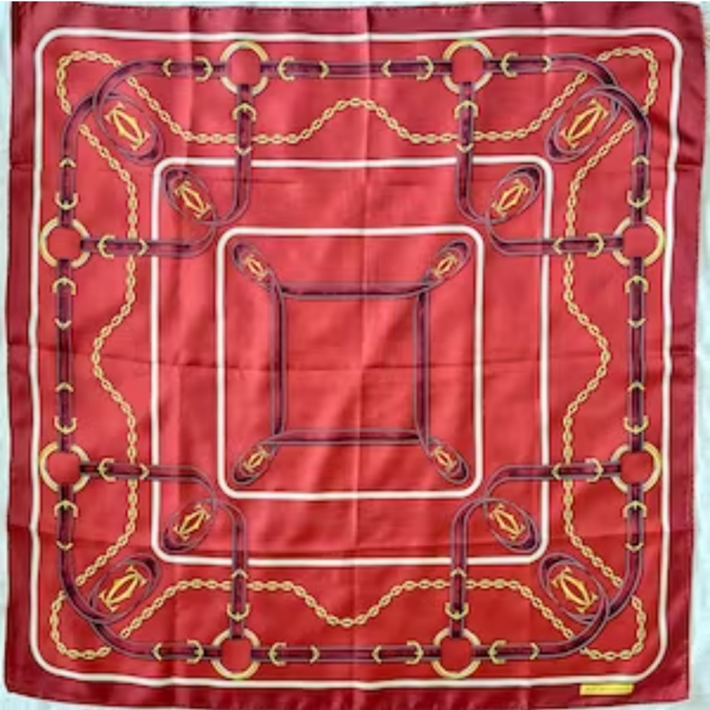 CARTIER #3 silk scarf muffler red must de ladies